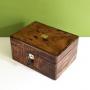 Victorian Walnut Jewellery Box, Green Velvet, Key