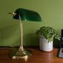 Vintage Brass Bankers Lamp, Green Glass Shade