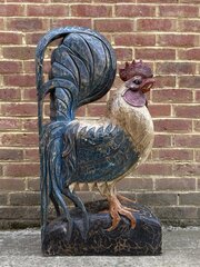 HUGE 1 Meter Tall Carved Wooden Cockerel Sculpture