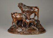 19thc Black Forest Cattle Group Stamped HUGGLER