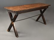 Early 19thc sycamore trestle ended tavern table