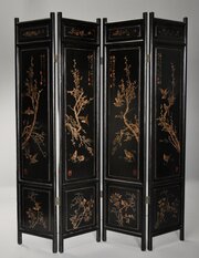 Early 20thc Chinese Black Lacquered Screen