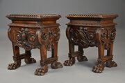 Fine Pair Of Mid 18thc Italian Walnut Stools 