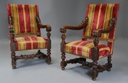 Fine Pair Of 19thc Baroque Style Walnut Armchairs