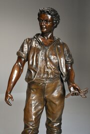 Large 19thc Bronzed Spelter Figure Of Farm Worker