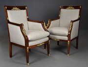 Pair Of French Empire Style Mahogany Armchairs