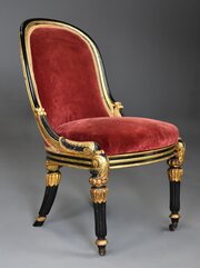 Rare English Regency Ebonised And Gilt Side Chair