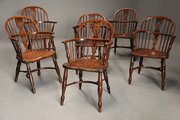 Set Of Six 19thc Yew Wood Low Back Windsor Chairs
