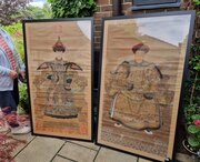 A Large Pair Of Framed Chinese Ancestral Scrolls