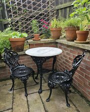 Attractive Marble Topped Cast-Iron Bistro Set