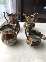 19th Copper Lustre Enamelled Painted Jugs 