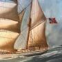 Historical Marine Antique Oil Painting Three Masted Schooner Sailing Ship Norwegian Wooden Barque  Seascape Art