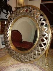 Huge Round Beval Cut Wall Mirror Silver Gilt Finish