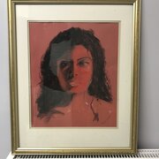 Pastel Portrait Of Young Lady Signed 1960