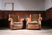 Large Pair Of Leather Club Chairs