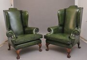 Large Pair Of Early 20th Century Walnut Wingback A