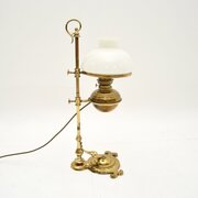 Antique Brass And Glass Table / Desk Lamp