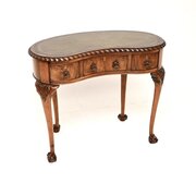 Antique Burr Walnut Leather Top Kidney Shaped Desk