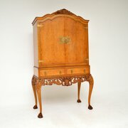 Antique Burr Walnut Queen Anne Style Cocktail   Cabinet