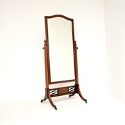 Antique Edwardian Inlaid Mahogany Cheval Mirror