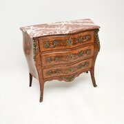 Antique French Inlaid Marquetry Marble Top Commode