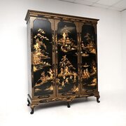 Antique Lacquered Chinoiserie Wardrobe By Hille