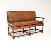 Antique Leather And Carved Oak Bobbin Sofa