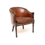 Antique Leather And Mahogany Armchair / Desk Chair