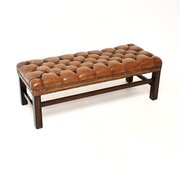 Antique Leather And Mahogany Stool / Bench