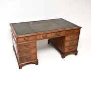 Antique Mahogany Leather Top Pedestal Desk