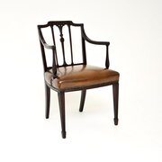 Antique Mahogany And Leather Carver Armchair