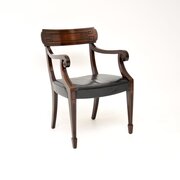 Antique Swedish Inlaid Mahogany  Leather Armchair