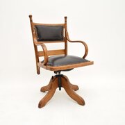 Antique Victorian Bentwood & Leather Swivel Chair