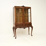 Antique Walnut Queen Anne Style Display Cabint