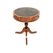 Antique Yew Wood Leather Top Drum Table