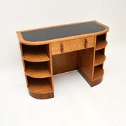 Art Deco Birds Eye Maple Walnut Leather Top Desk
