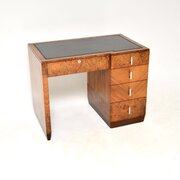 Art Deco Burr Walnut Leather Top Desk