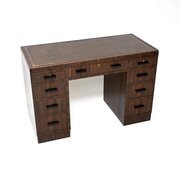Art Deco Figured Walnut Leather Top Pedestal Desk