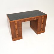 Art Deco Walnut And Satinwood Leather Top Desk
