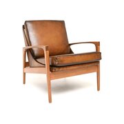Danish Vintage Oak And Leather Armchair