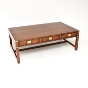 Large Antique Mahogany Brass Campaign Coffee Table