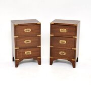 Pair Of Antique Campaign Style Mahogany Bedsides