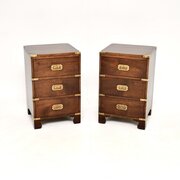 Pair Of Antique Campaign Style Mahogany Bedsides
