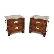 Pair Of Antique Campaign Style Mahogany Bedsides