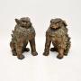 Pair of Antique Chinese Carved Wood Dog Statues