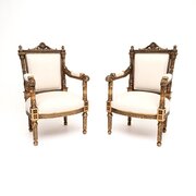 Pair Of Antique French Carved Giltwood Armchairs