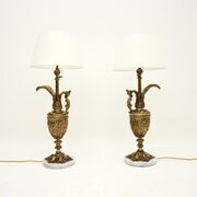 Pair Of Antique French Gilt Metal And Marble Lamps