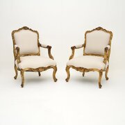 Pair Of Antique French Gilt Wood Armchairs