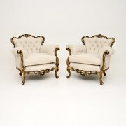 Pair Of Antique French Gilt Wood Armchairs