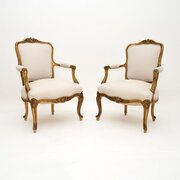 Pair Of Antique French Gilt Wood Salon Armchairs